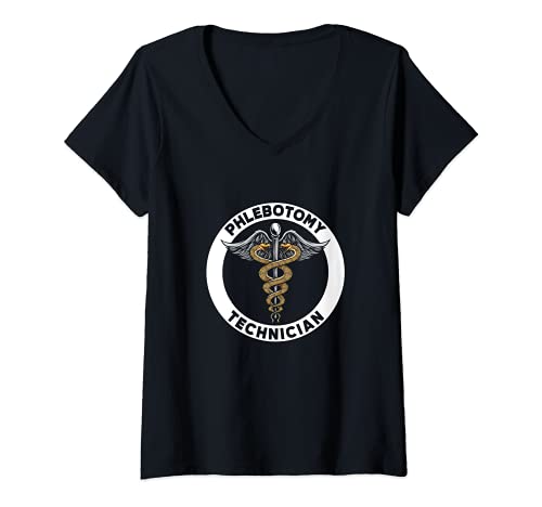 Mujer Flebotomía Técnico Médico Enfermera Jeringa Flebotomía en sangre Camiseta Cuello V
