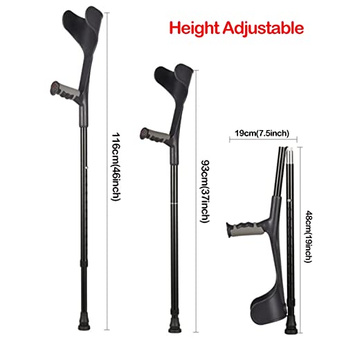 Muletas de antebrazo plegables (1 unidad), muleta para adultos con puño abierto, muletas para caminar, muletas plegables para viajar, muletas de aluminio ajustables, negro / plateado ( Color : Black )