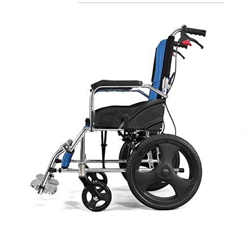 NBMNN Silla de Ruedas Deportiva, Silla de Ruedas Transporte Compacta con Freno Mano y Reposapiés para Discapacitados y Mayores Blue,One Size