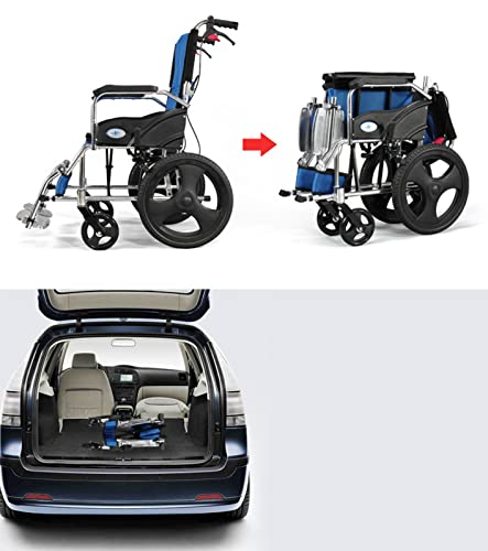 NBMNN Silla de Ruedas Deportiva, Silla de Ruedas Transporte Compacta con Freno Mano y Reposapiés para Discapacitados y Mayores Blue,One Size