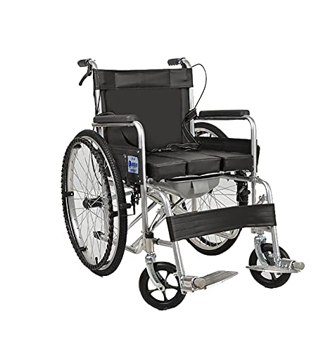NBMNN Silla Inodoro Móvil Ruedas, Silla Ruedas Plegable Ducha Taburete Baño Impermeable Antideslizante Fácil Limpieza con Inodoro Incorporado para Mayores Discapacitadas Black,Ordinary
