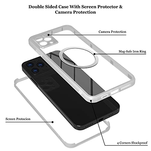 Neeliup Antigolpes Funda para iPhone 12-360° Integrale Vidrio Templado Protecion con Protector de Pantalla Incorporado Compatible con de Carcasa Transparente Blanco Cover
