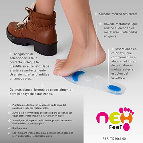 Neh Feet TI25065/3 - plantilla anatómica de silicona con Descarga Metatarsal y Calcáneo, Eu 41-42 Transparente y Azul