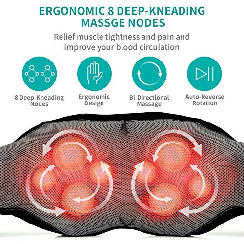 Nekteck Masajeador de espalda y hombros con calor, masajeador Shiatsu de presión eléctrica de tejido profundo 3D para aliviar el dolor muscular(beige)
