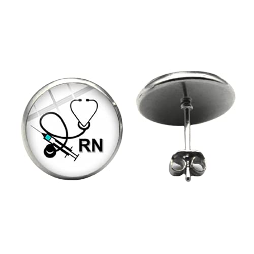 Nuevo creativo Hospital Doctor estetoscopio jeringa Stud aleación colgante convexo redondo cristal pendiente pendientes especiales