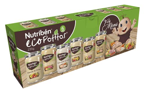 Nutribén Ecopotitos Menú Completo, Desde los 6 meses, Caja Mix de potitos, 6 x 235g