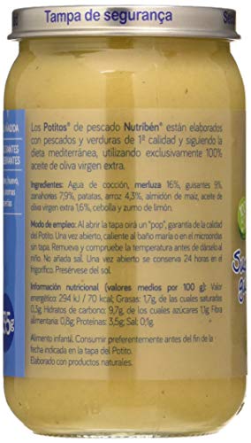 Nutribén Potitos Suprema de Merluza con Guisantes y Zanahorias, Desde Los 6 Meses, 235g