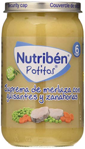 Nutribén Potitos Suprema de Merluza con Guisantes y Zanahorias, Desde Los 6 Meses, 235g