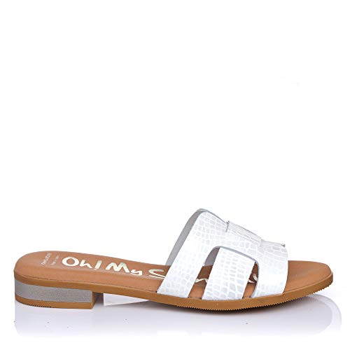 OH MY SANDALS 4815 Zueco Piel Coco Tacon Plano Mujer Blanco 39