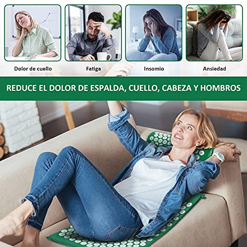 OMBAR Esterilla Acupresión Kit con Almohada para Acupuntura y Yoga, Kit de Masaje con Cojín Alivia el Dolor de Espalda y Cuello, Relaja los Músculos y Reduce el Insomnio