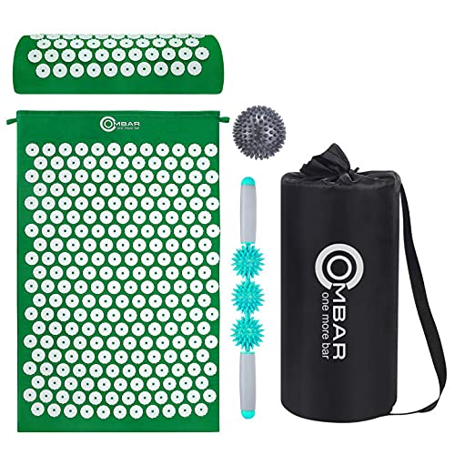 OMBAR Esterilla Acupresión Kit con Almohada para Acupuntura y Yoga, Kit de Masaje con Cojín Alivia el Dolor de Espalda y Cuello, Relaja los Músculos y Reduce el Insomnio