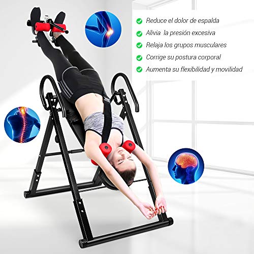 ONETWOFIT Tabla de inversión, Máquina de inversión Plegable Resistente con Respaldo cómodo, Tabla de inversión de Altura Ajustable para el Alivio del Dolor Muscular OT257