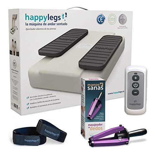 Pack Happylegs 2021 + Manos Sanas + Correas. La Máquina de Andar Sentado Que Evita Dolores de Espalda y Lumbares. Estimula tu Circulación de Piernas y Manos. ÚNICA Fabricada en España. (Blanco)