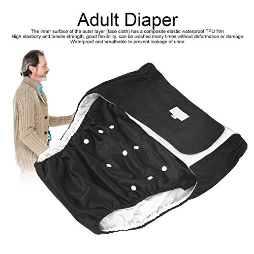 Pañal reutilizable para adultos Pañal de tela para adultos Reutilizable Lavable Ajustable, Pañal suave Secado rápido para personas con incontinencia por discapacidad Sin inserto(negro)