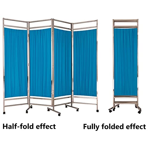 Pantalla de privacidad médica de 4 paneles con paneles azul / rosa, partición plegable extraíble con ruedas, divisor de habitación de panel plegable móvil de acero inoxidable utilizado en la clínica