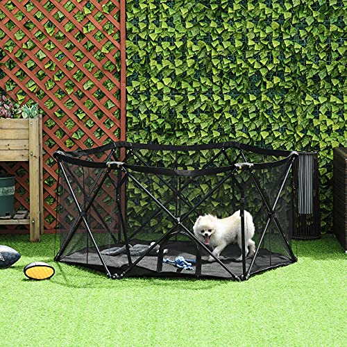 Pawhut Parque para Mascotas Plegable de Acero Corral Portátil de Perros Animales Pequeños con Bolsa de Transporte para Interiores y Exteriores 148x134x67 cm Negro