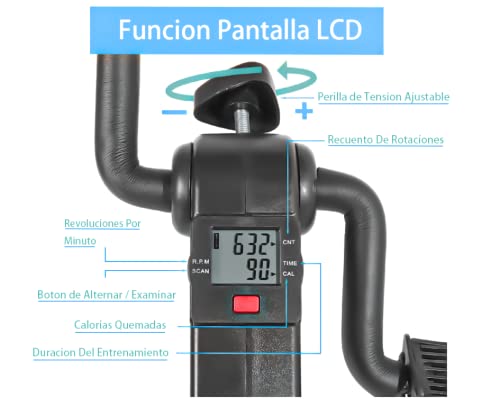 Pedales Estaticos,Mini Bicicleta Estática,Pedaleador Plegable LCD Pantalla Máquina de Brazos y Piernas Rehabilitación con Engranajes Antideslizantes (Blanco)