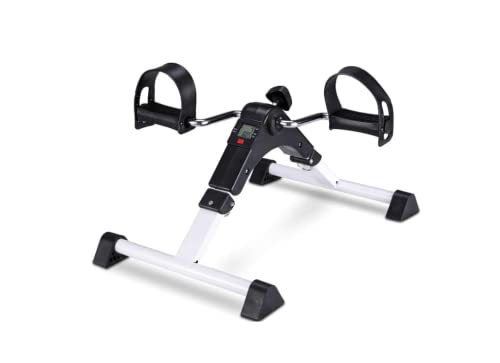 Pedales Estaticos,Mini Bicicleta Estática,Pedaleador Plegable LCD Pantalla Máquina de Brazos y Piernas Rehabilitación con Engranajes Antideslizantes (Blanco)