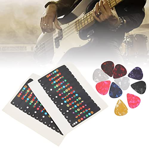 Pegatinas para Diapasón de Guitarra Calcomanía de Mapa de Nota de PVC Calcomanía de Mapa de Nota de Diapasón Desmontable con 10 Piezas de Púas de Guitarra