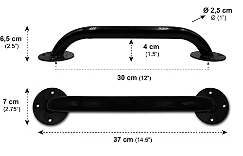 PEPE - Asa de Seguridad para Baño 30 cm (x2 uds), Barra Baño Minusválido, Asidero Baño, Barra Agarre Ducha, Asidero Ducha, Barra Apoyo Baño, Baranda Baño Niños y Mayores, Barra WC (Acero Negro)