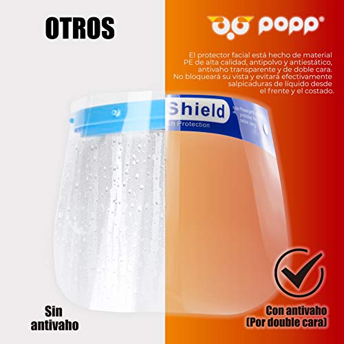 POPP® Pantalla doble Protección Facial Transparente antivaho reutilizables, pack 5PCS 10 PCS 20 PCS 30PCS 50PCS 100 PCS ajustable al rostro completo material PE-188um (Pack 5 PCS)