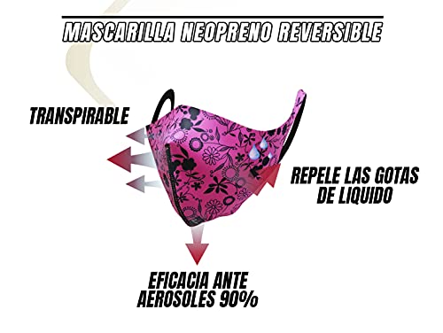 PRINT TODAY Mascarillas Neopreno Reutilizable Color Rosa | Homologada | Medida: 13,5x16 cm (talla S) |Pack 2 Unidades.