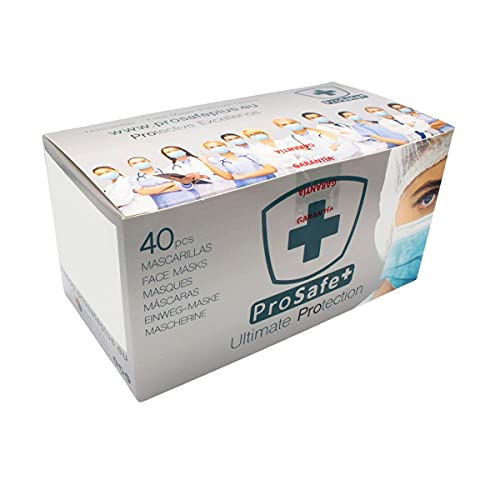 Pro Safe + Mascarillas Quirúrgicas Tipo IIR (40 uds.) - Filtración Bidireccional (99,9%) - Fabricado en España - 3 Capas (Beige)