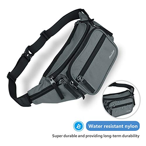 ProCase Riñonera Negra para Hombre Mujer, Bolso de Cintura Deportiva al Aire Libre con Cinturón Regulable y Hebilla Rápida para Viaje, Senderismo, Correr, Entrenamiento -Plomo