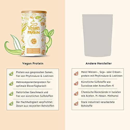 Proteina Vegana - COOKIE DOUGH - Proteína vegetal de soja, arroz, guisantes, amaranto, semillas de lino, de girasol y de calabaza germinadas - 1200 g en polvo con sabor a masa de galletas