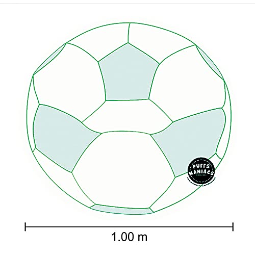 PUFFSMANIACS® PUF Balon DE Futbol- PUF Pelota DE Futbol. Polipiel. Diversion, Juego, Confort, Relax, Perlas DE POLIESTIRENO IGNIFUGA. Garantia INCLUIDA (Blanco/Negro, Grande)