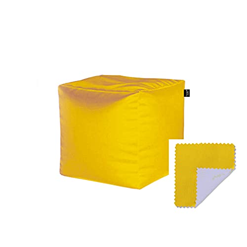 PUFFSMANIACS® PUF Cubo Canvas - Impermeable, Diversion, Juego, Confort, Relax, Relleno Incluido: Perlas DE POLIESTIRENO IGNIFUGA, Costura Reforzada, Garantia INCLUIDA. (Amarillo)