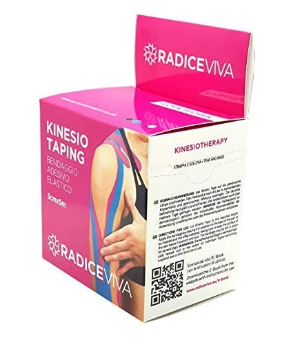 RADICEVIVA Kinesio - Cinta adhesiva elástica muscular para kinesiotherapy, 5 cm x 5 m, con instrucciones de uso (idioma español no garantizado), ideal para atletas y deportes (color fucsia)