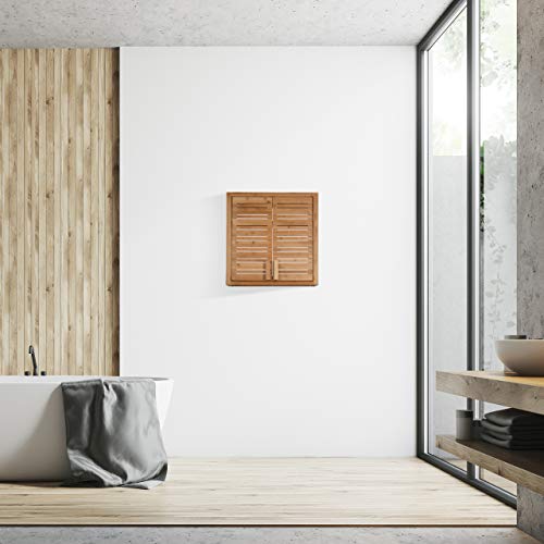 Relaxdays Armario de baño, Dos Puertas, Estantes Ajustables, Cuadrado, Bambú, Marrón, Pared, 5x56x21 cm, Naturaleza, 56,5 X 56 X 21 cm