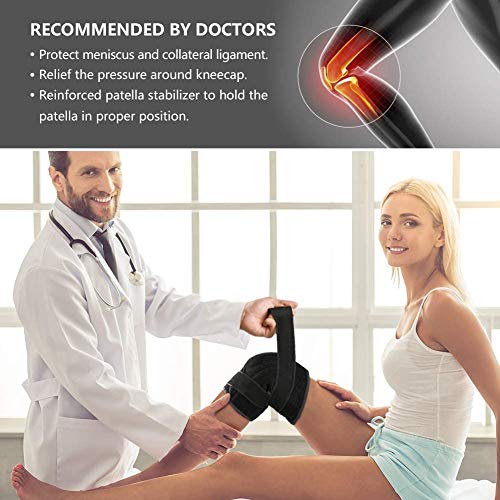 Rodilleras Deportivas, Ajustable Rodillera Menisco y Ligamentos de con Estabilizadores Laterales y Almohadillas de Rótula en Gel, Rodillera Ligamento para Deporte