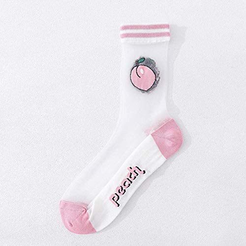 ROUNDER 10 Pares de Calcetines ultrafinos Transpirables de Verano para Mujer, Calcetines Cortos elásticos con Flores de Cristal de Encaje Transparente, Calcetines Femeninos-Barras paralelas melocotón