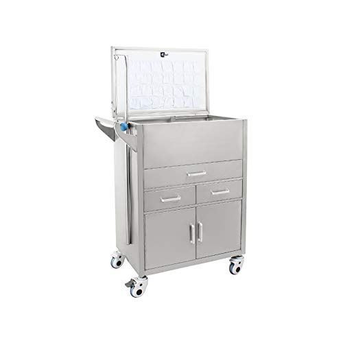 RUIVE Carro Médico Acero Inoxidable con Cajón, Carro Servicio Portátil para Fisioterapia, Cuidado Móvil, Primeros Auxilios, Primeros Auxilios Y Odontología