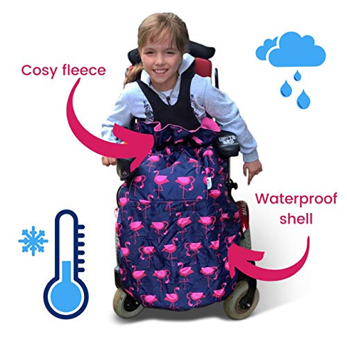 Saco infantil para sillas de ruedas y cochecitos pediátricos - Diseño de flamencos - Azul marino