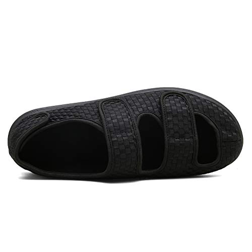 Sandalias Mujer Hombre Zapatillas de Estar por casa Zapatos Diabéticos Respirable Zapatillas Ortopédica para ensanchar Ajustable Cómoda Artritis Edema Zapatos hinchados Negro 42EU