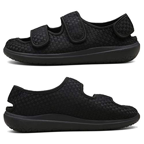 Sandalias Mujer Hombre Zapatillas de Estar por casa Zapatos Diabéticos Respirable Zapatillas Ortopédica para ensanchar Ajustable Cómoda Artritis Edema Zapatos hinchados Negro 42EU