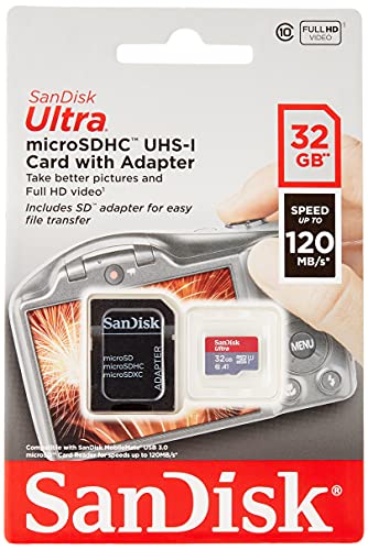 SanDisk Ultra 32 GB Tarjeta de Memoria microSDHC con Adaptador SD, hasta 120 MB/s, Rendimiento de apps A1, Clase 10, UHS-I