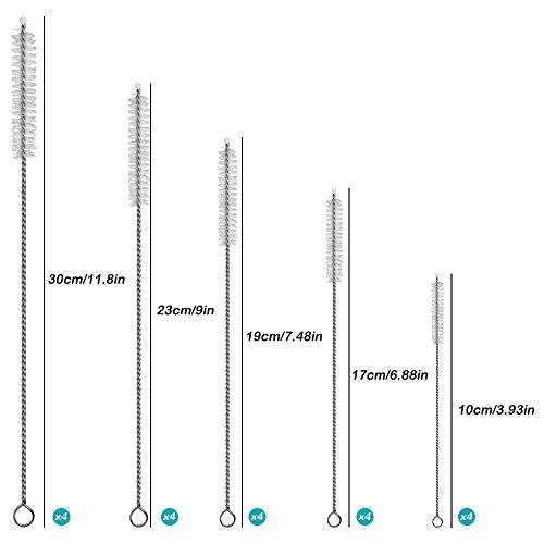 Senhai 20 Piezas Pajita Cepillos más limpios, Acero Inoxidable Reutilizable De múltiples Fines Tubo Tubo Pincel Conjunto para Tamaño múltiple Pajitas