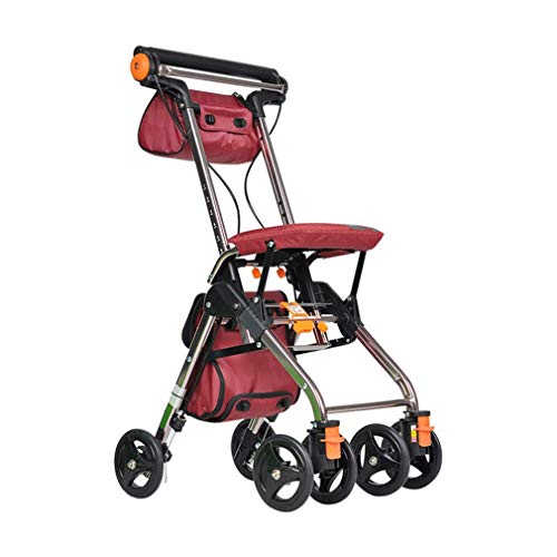 SFSGH Walking Aids, 4 Ruedas, portátil, Plegable, Andador con Andador con Asiento, Andador con Ruedas médicas, Sistema de Doble Freno, Utilizado para Personas Mayores Que Caminan, Rojo