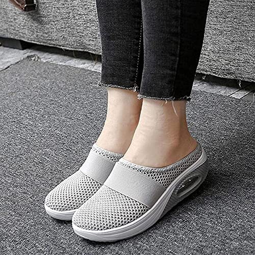 shengyuefeng Zapatos para Caminar sin Cordones con cojín de Aire para Mujer, Zapatos ortopédicos para Caminar para diabéticos, Transpirables con Soporte de Arco (Dark Gray,8)