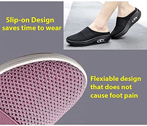 shengyuefeng Zapatos para Caminar sin Cordones con cojín de Aire para Mujer, Zapatos ortopédicos para Caminar para diabéticos, Transpirables con Soporte de Arco (Dark Gray,8)