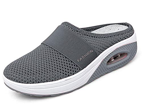 shengyuefeng Zapatos para Caminar sin Cordones con cojín de Aire para Mujer, Zapatos ortopédicos para Caminar para diabéticos, Transpirables con Soporte de Arco (Dark Gray,8)