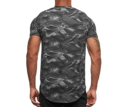 Shirt Deportiva Hombre Básica Transpirable Ajustada con Cuello Redondo Hombre Shirt Estampado Moda Verano Culturismo Manga Corta Shirt Muscular Jogging Fitness Hombre Shirt Ocio B-Grey XL