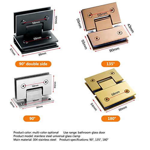 SHOUCAN Gabinete De Vitrina Abrazadera De Gabinete De Alta Resistencia 304 De Acero Inoxidable Accesorios De Ducha De 180 Grados Bisagra De Clip De Puerta De Vidrio De 90 Grados,304 180° mirror