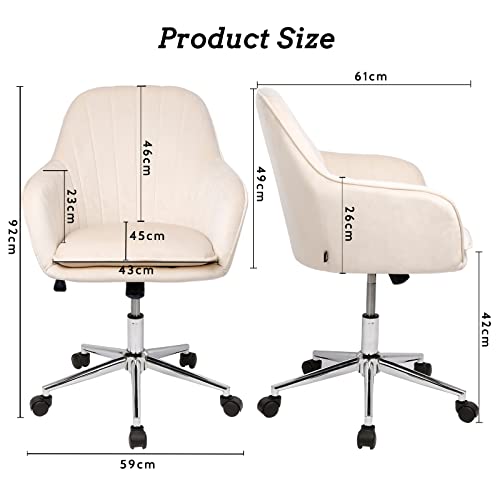 Silla de oficina de terciopelo, moderna silla giratoria con ruedas, taburete de oficina ergonómico, taburete de trabajo, función basculante, altura regulable, color blanco