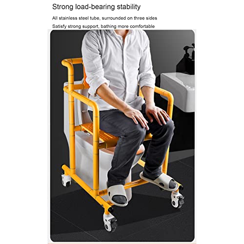 Sillas para ducha con ruedas, Silla con WC, Silla inodoro para minusválidos, Asiento ergonómico, Silla de ruedas para transporte de pacientes, Facilita el traslado de usuarios(Color:yellow)
