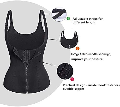 SOFIT Fajas Reductoras Corset Mujer Cincher Bustiers Corsé Adelgazantes Compresion para Entrenamiento Deporte Chaleco de Sudor (XL, Negro)